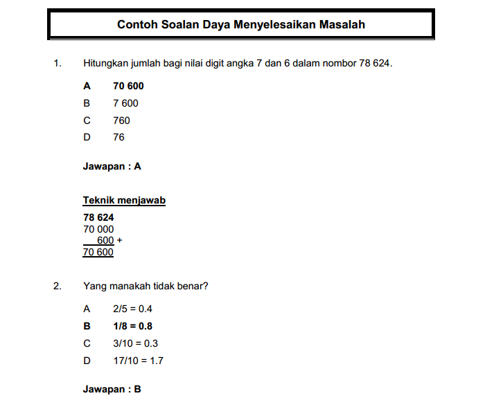 Contoh Soalan Matematik Penolong Pegawai Belia dan Sukan 