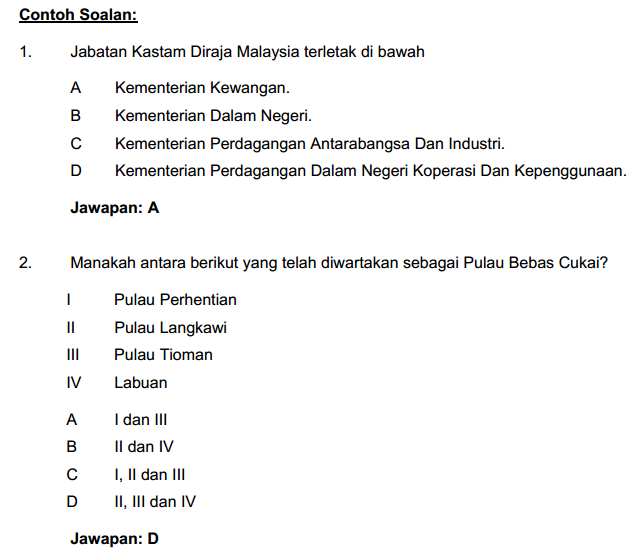 Contoh Soalan Pengetahuan AM Penolong Penguasa Kastam W27